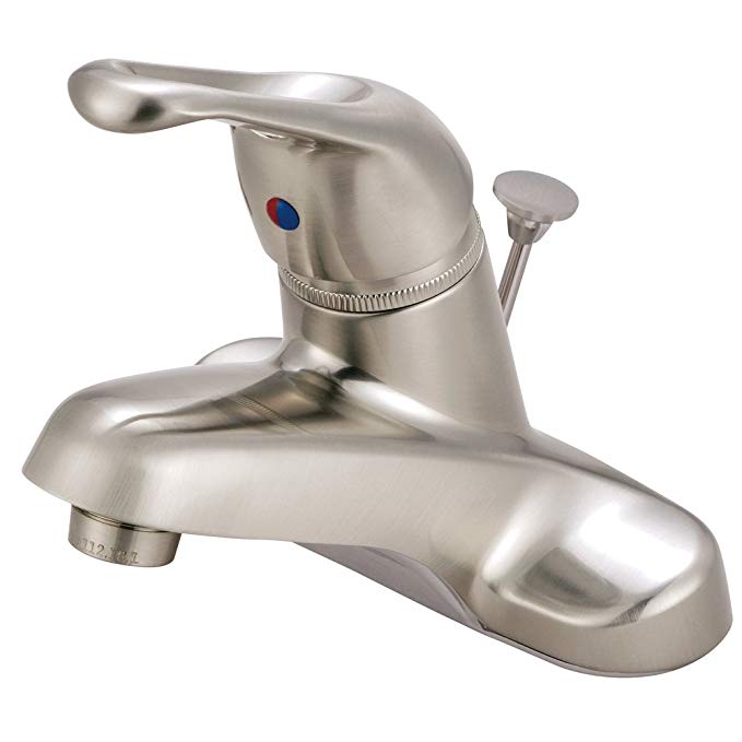 Kingston Brass KB518B+ Wyndham 4-Inch Centerset Single Loop Handle Lavatory Faucet with Brass Pop-Up, Satin Nickel