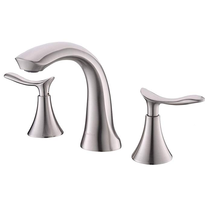 Comllen Best Modern Solid Brass Brushed Nickel 8 Inch Lavatory Widespread Bathroom Faucet, Bathroom Sink Faucet Without Pop Up Drain