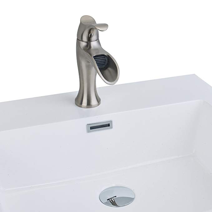 Eviva EVFT164BN Swan Luxury Water-Fall single Handle (Lever) Bathroom Sink Faucet Combination, Brushed Nickel