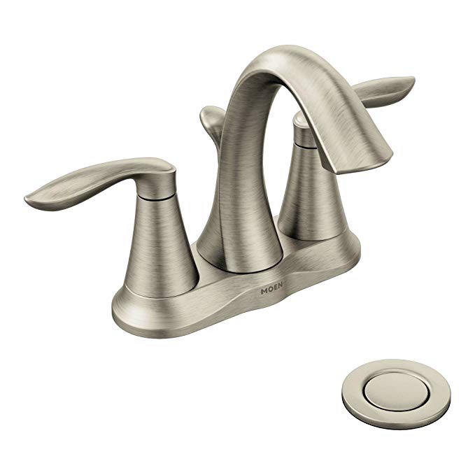 Moen Eva Two-Handle Centerset Bathroom Faucet with Drain Assembly, Brushed Nickel (6410BN)