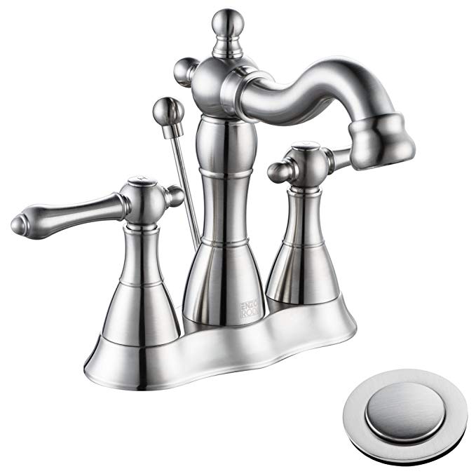 Enzo Rodi Classical Lead-free Brass 4 inch Center-set Bathroom Sink Faucet with Ceramic Valve and Full-copper Lift Pop-up Drain Assembly, Brushed Nickel PVD, ERF2306339AP-10