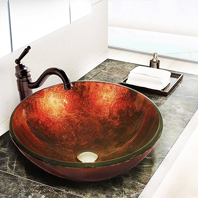 VCCUCINE Contemporary Tempered Glass Vanity Bathroom Vessel Sink, Bottom Mounting Ring and Pop Up Drain are Not Included