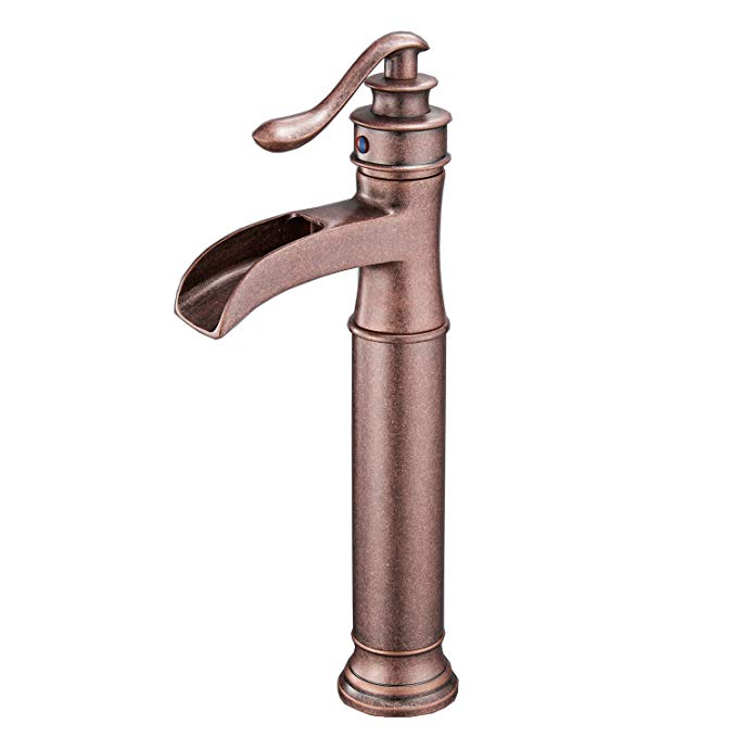 BWE Waterfall Bathroom Vessel Sink Faucet Antique Copper Brass Single Handle One Hole Deck Mount