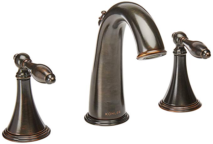 Kohler K3104M2BZ Finial Traditional Widespread Bathroom Sink Faucet with Lever Handles, Oil-Rubbed Bronze