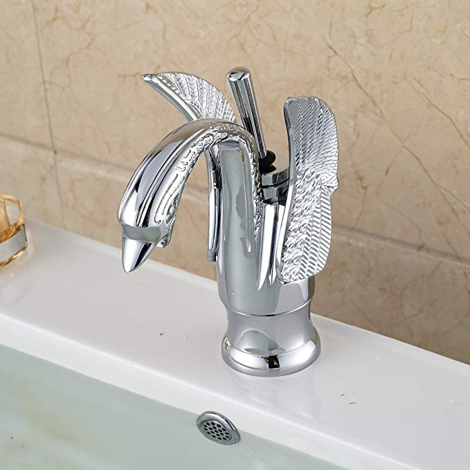 Rozin Swan Shape Single Lever Bathroom Sink Faucet Chrome Finish